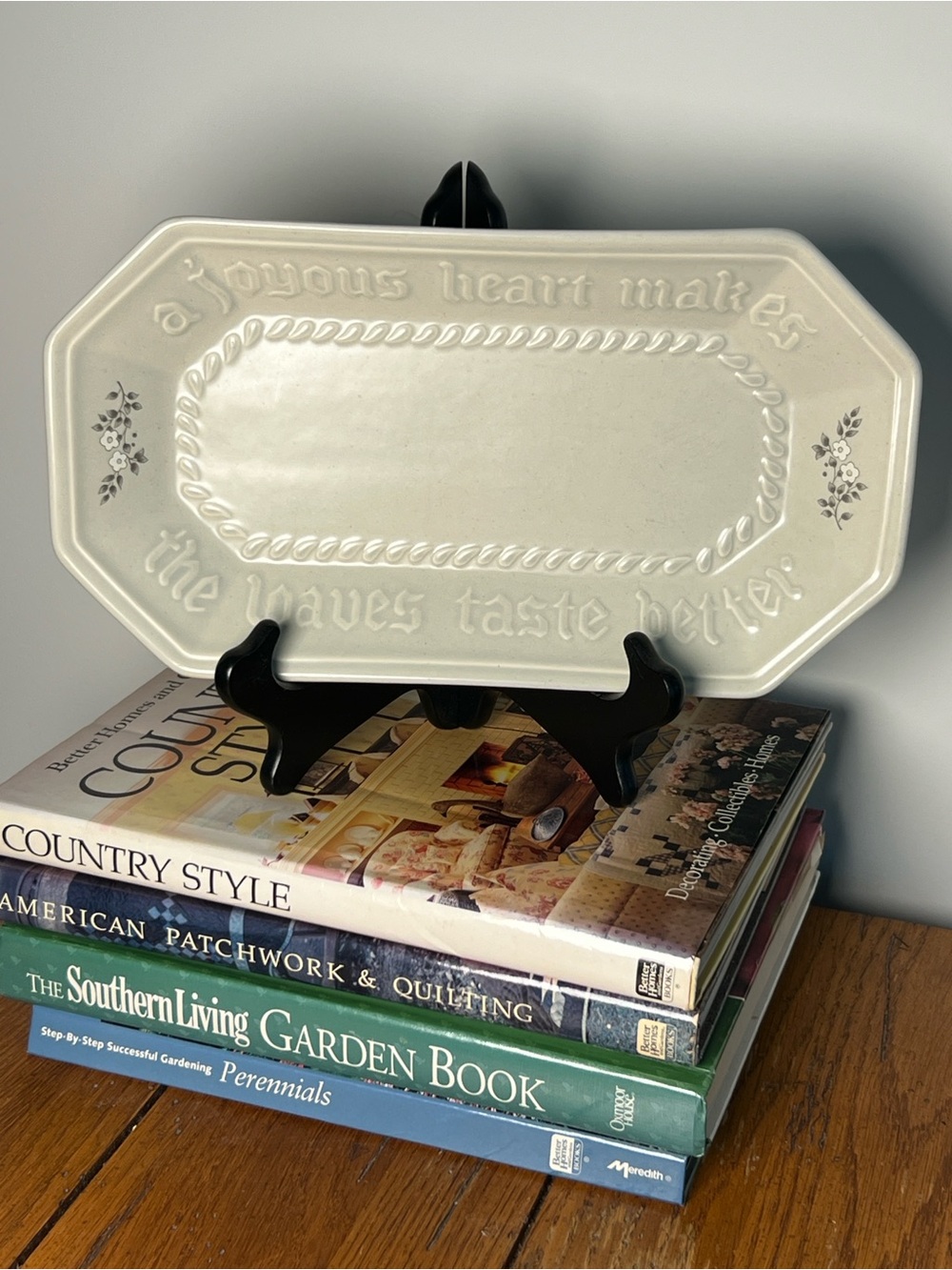 Pfaltzgraff Light Baby Blue Embossed Ceramic Bread Serving Tray Flower Accents